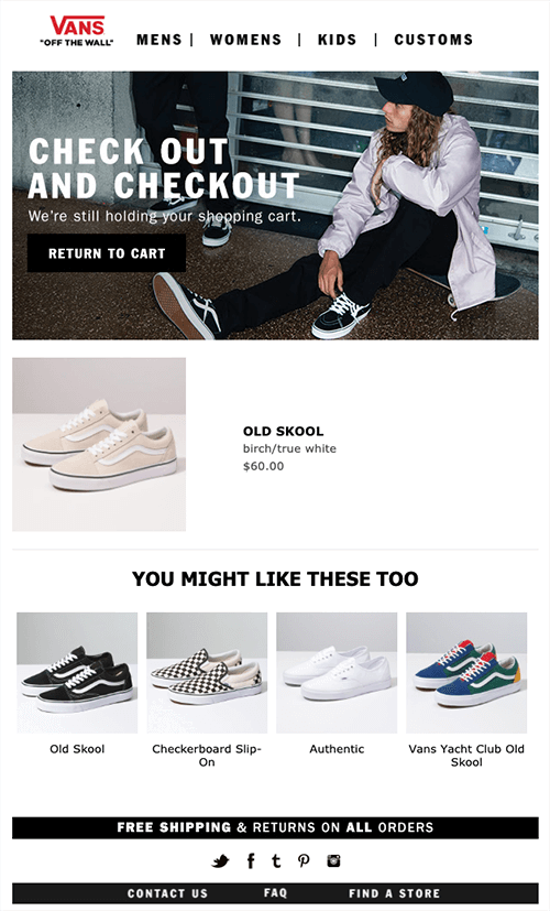 Email de abandono de carrinho por Vans