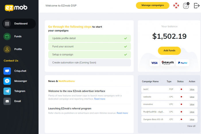 ezmob 대시보드