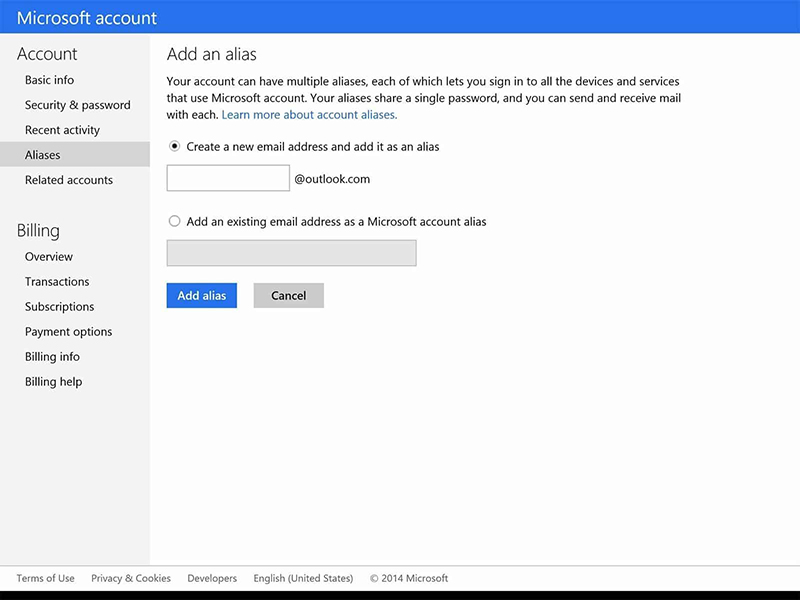 Crear alias en Outlook