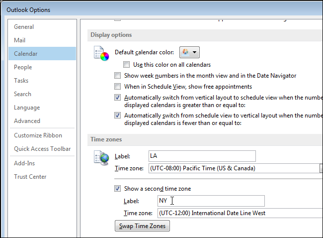 Zonas horarias en Outlook