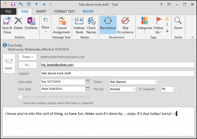 Crear tareas de Outlook