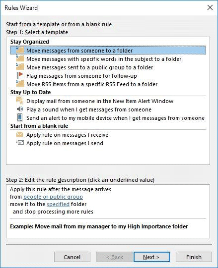 Configure las reglas de Outlook.