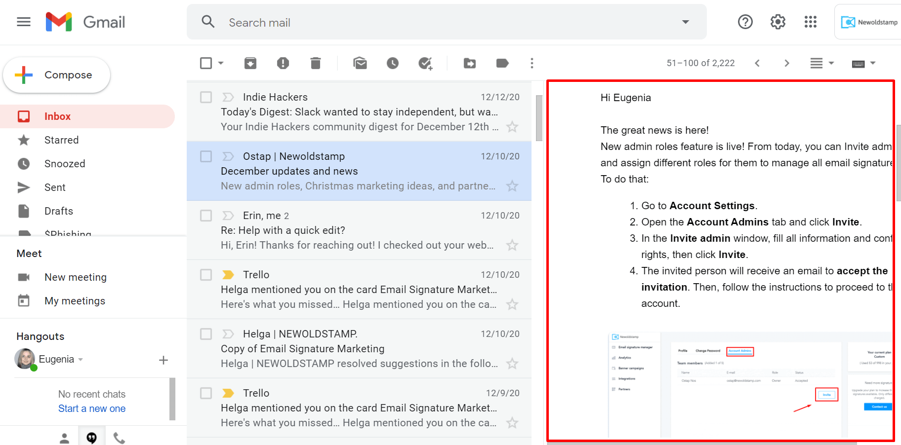 Gmail'deki okuma seçenekleri