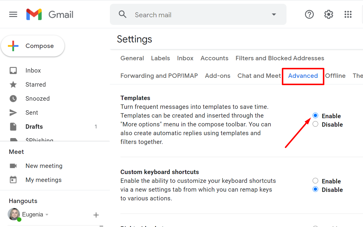 Gmail'deki şablonlar
