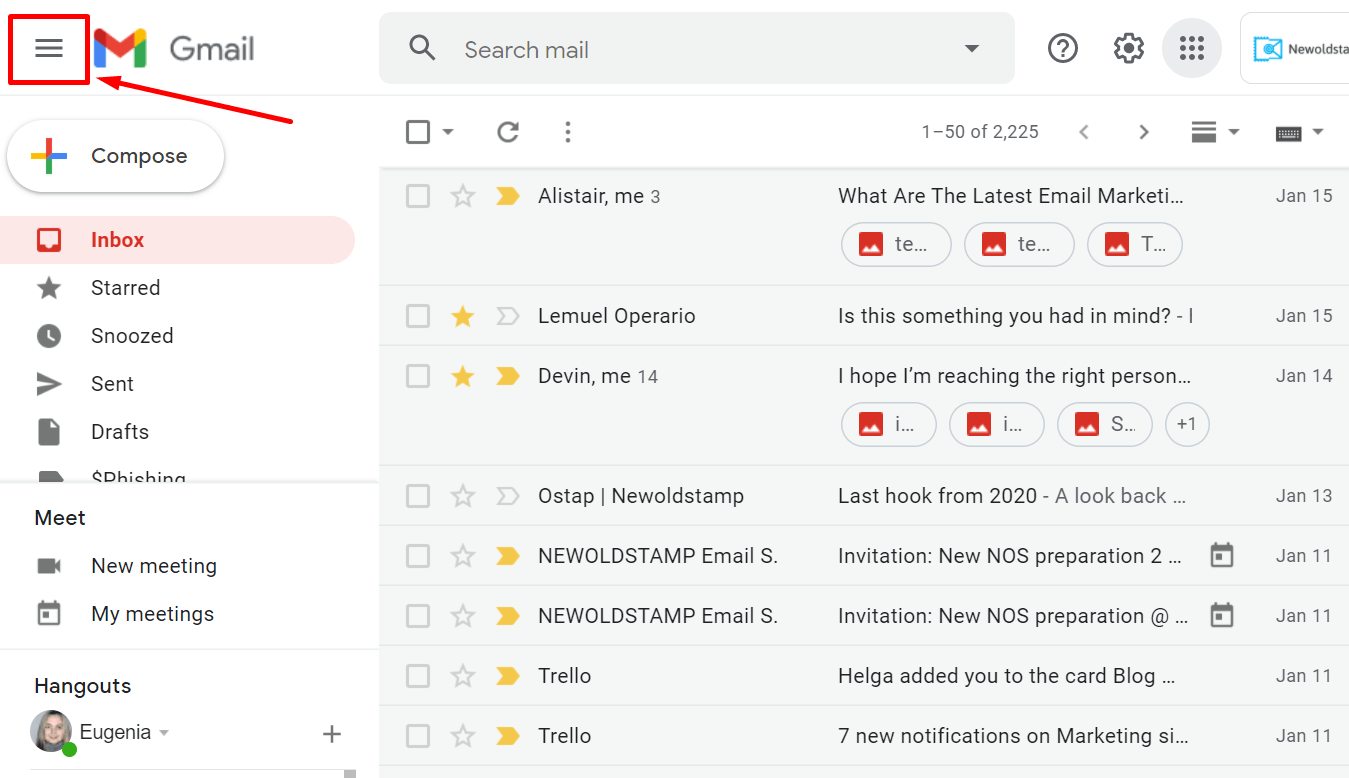 Gmail'de ana menü nasıl gizlenir