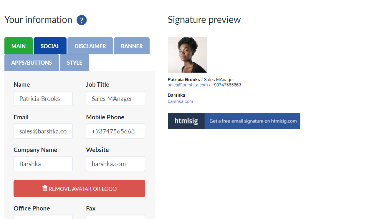 Generatore di firme e-mail HTMLSig
