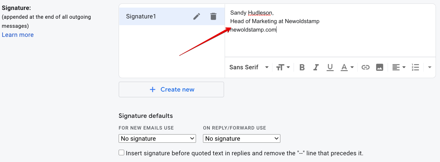 assinatura de e-mail Gmail