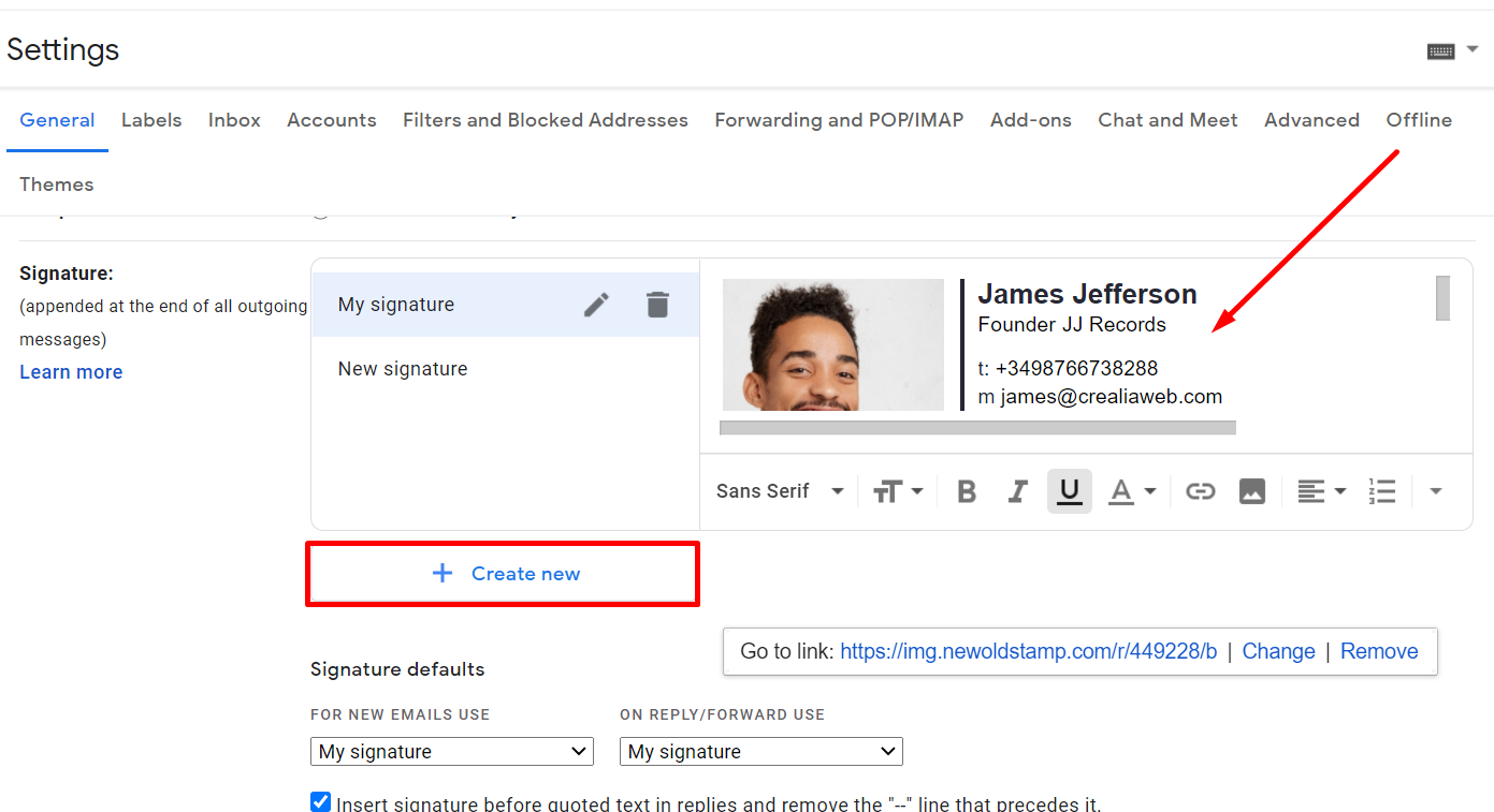 Adăugarea unei semnături de e-mail la Gmail