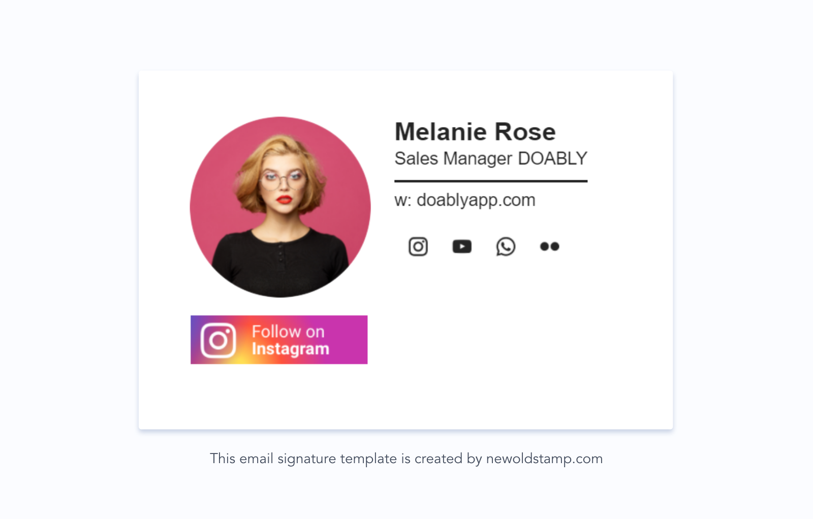 Exemplu de semnătură de e-mail cu butonul social media