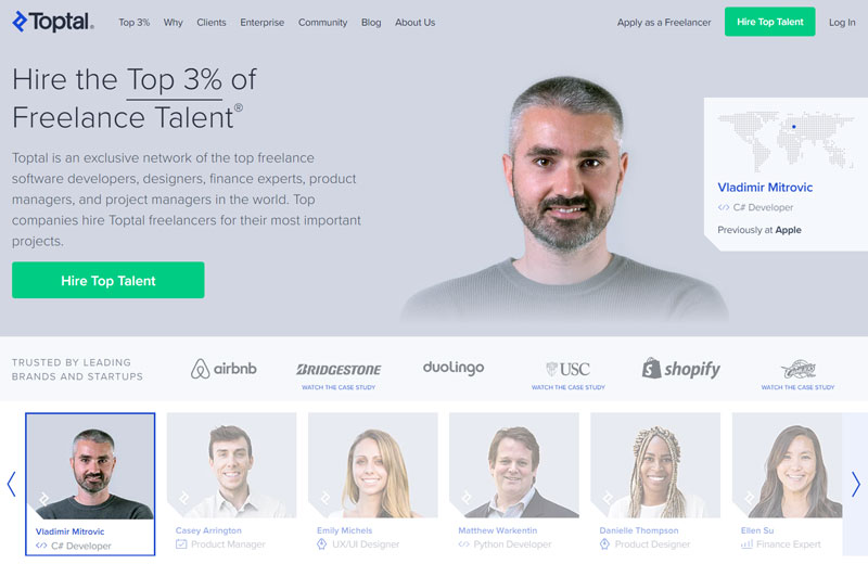 Pagina de start Toptal