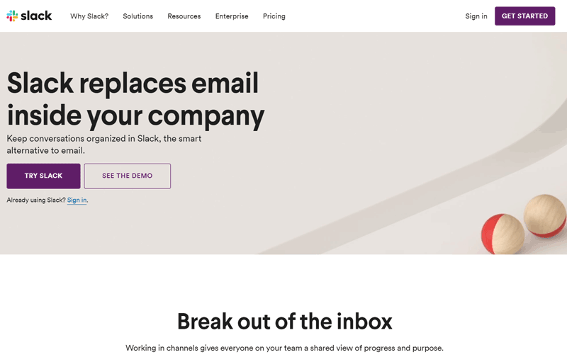 Pagina de pornire Slack