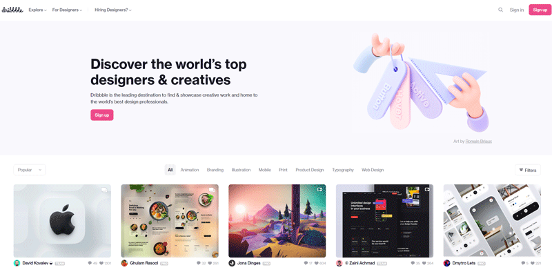 Pagina de pornire Dribbble