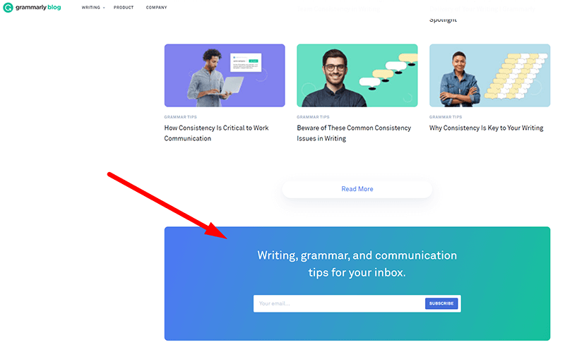 Formulário de inscrição de e-mail no blog