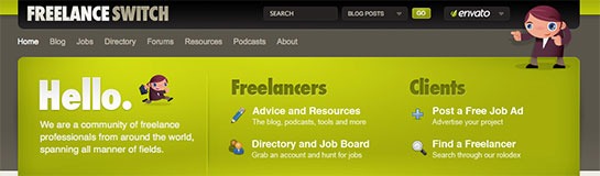 beralih lepas Freelance Switch Uses This Splash Header To Direct People Where To Go