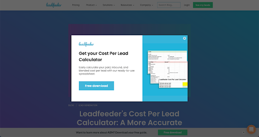 Leadfeeder 退出意圖彈出示例 2
