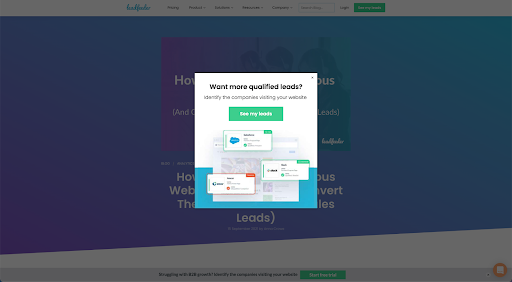 Leadfeeder 退出意圖彈出示例