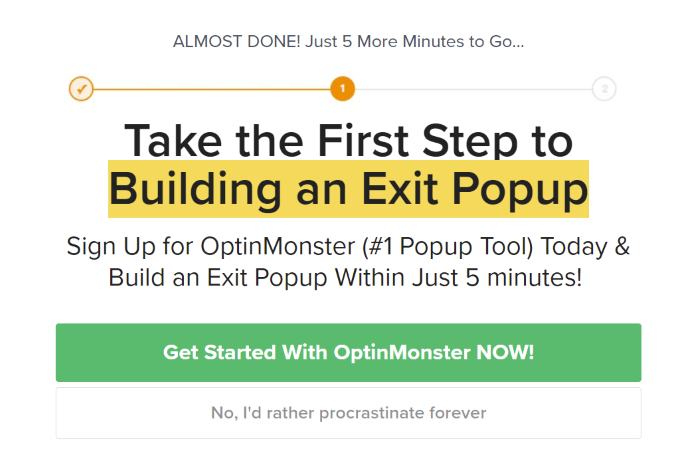 Optin Monster 退出意圖彈出示例