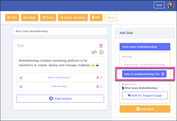 appuyez sur entrée pour enregistrer le déclencheur de bot