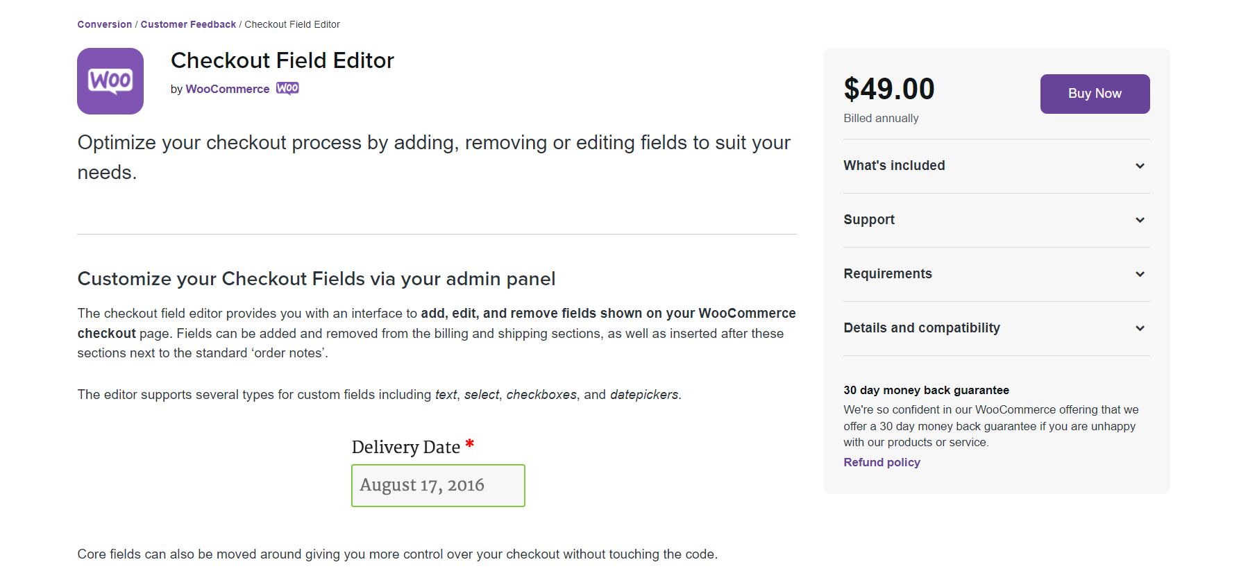 ส่วนขยาย Checkout Field Editor สำหรับ WooCommerce