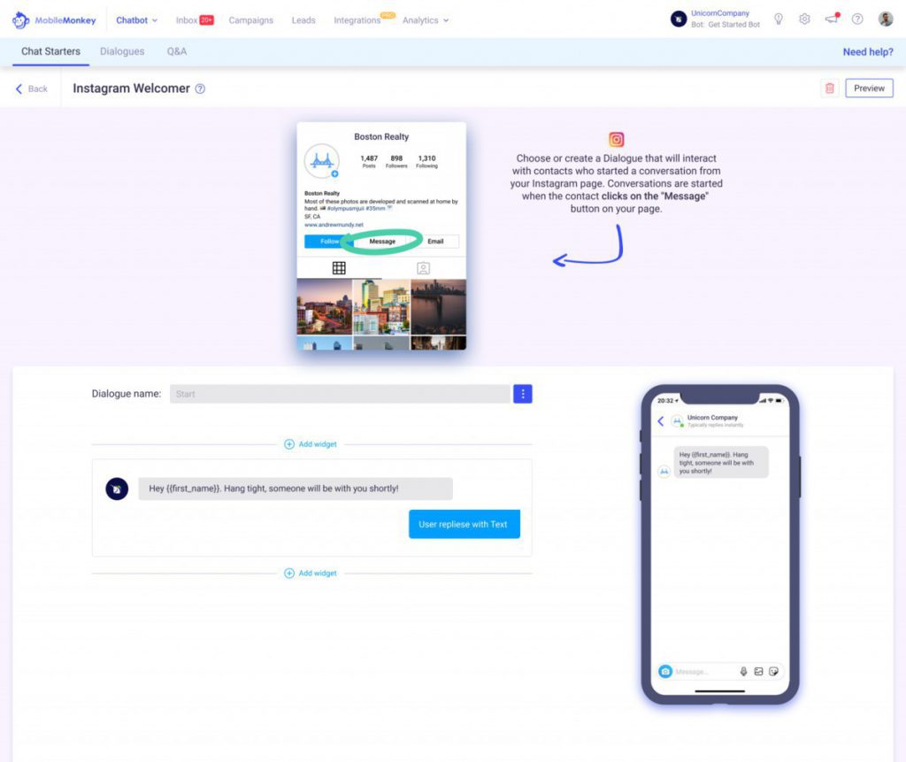 Instagram-Statistiken: Willkommensnachrichten und Instagram-Chatbot-Automatisierungstools