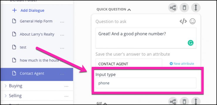 cara membuat chatbot - dapatkan nomor telepon