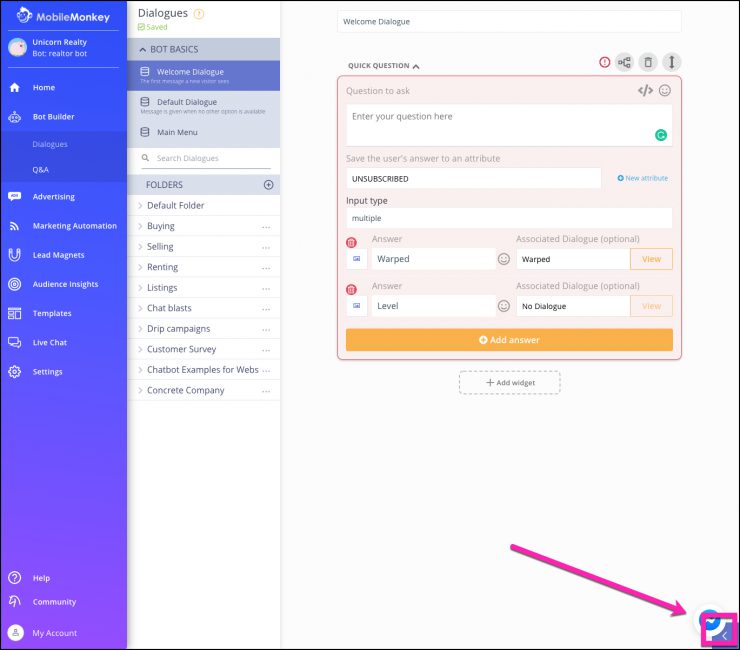 cara membuat chatbot - penggeser Tanya Jawab