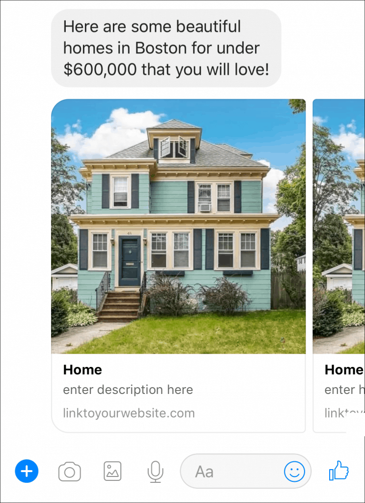 listări de chatbot imobiliare în messenger
