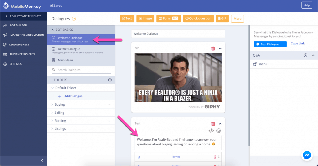 dialog bun venit realtybot
