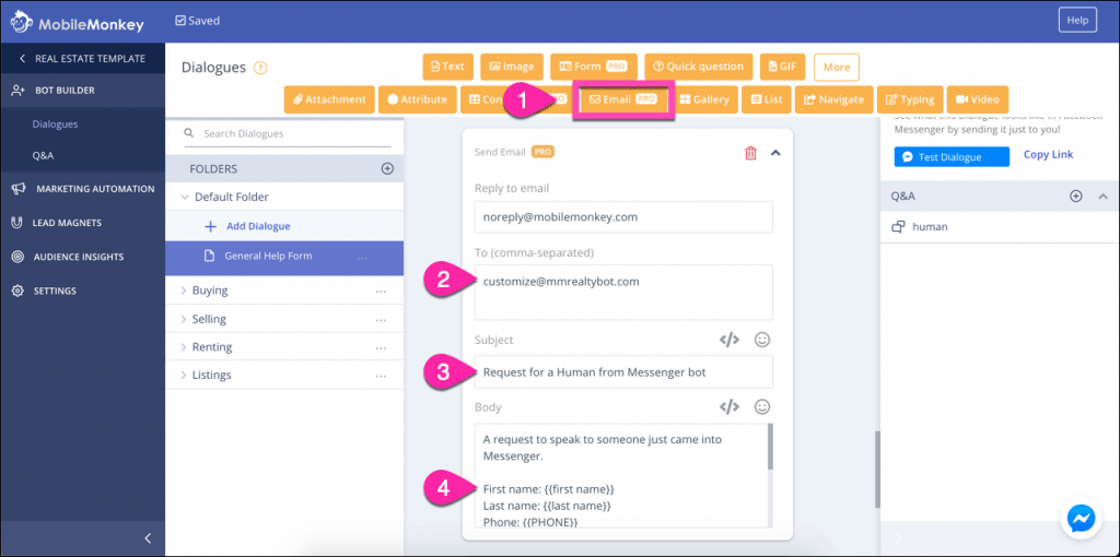widget de e-mail pentru cererea de om