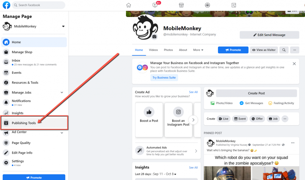 Pagina aziendale di Facebook