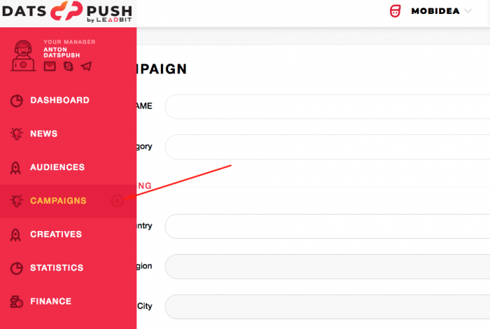 crea una campagna su datpush