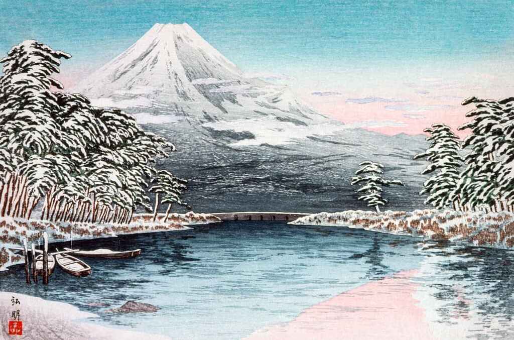 Naturlandschaft eines Sees und eines Berges im Winter. | Was ist ein Haiku?