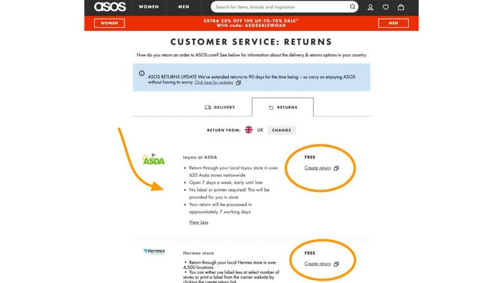 Политика возврата Asos