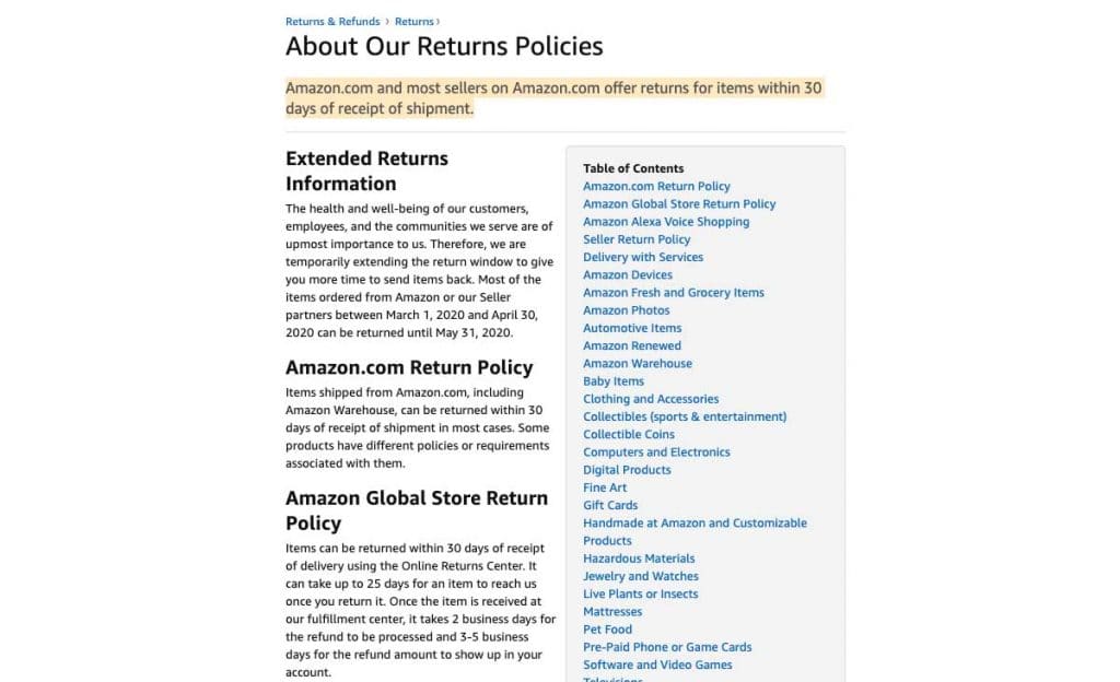 Политика возврата Amazon