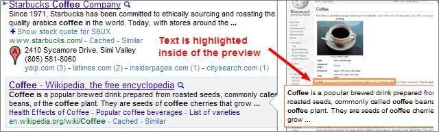 Coffee Search Results in Google Instant Preview 2011