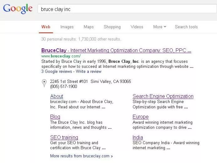 przykład linków do podstron google sitelinks 2-column example