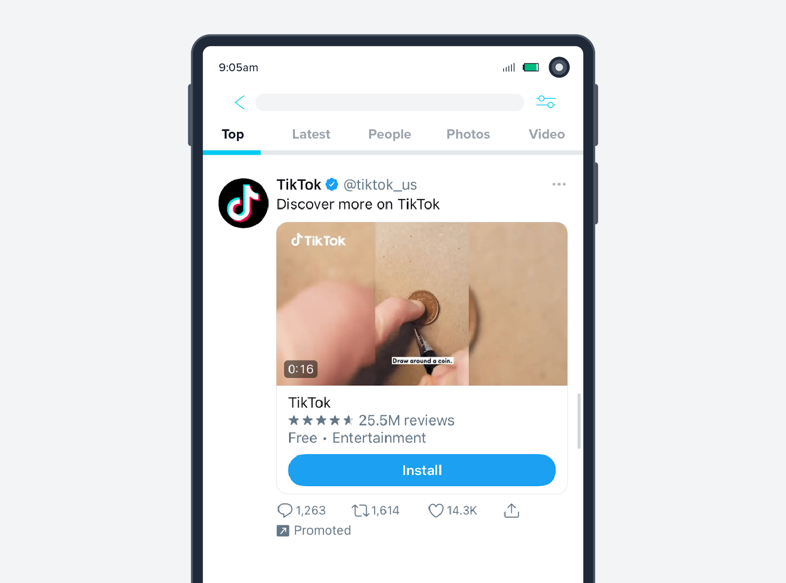Zrzut ekranu reklamy instalacji aplikacji TikTok