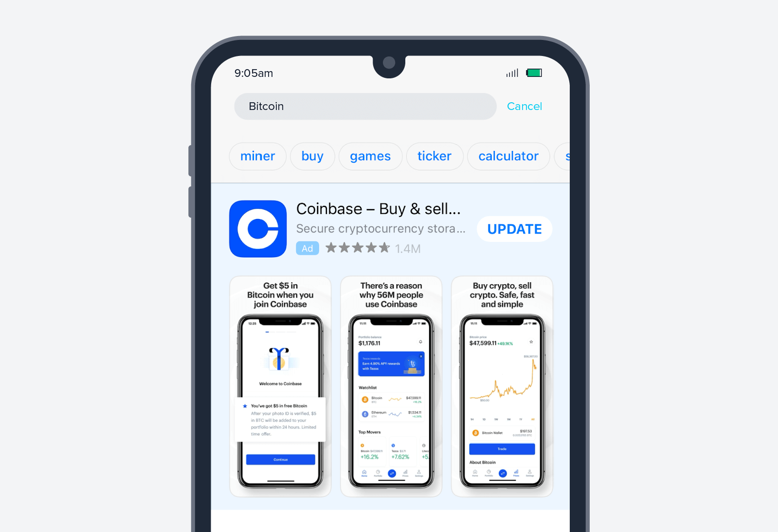 Reklama instalacji aplikacji Coinbase