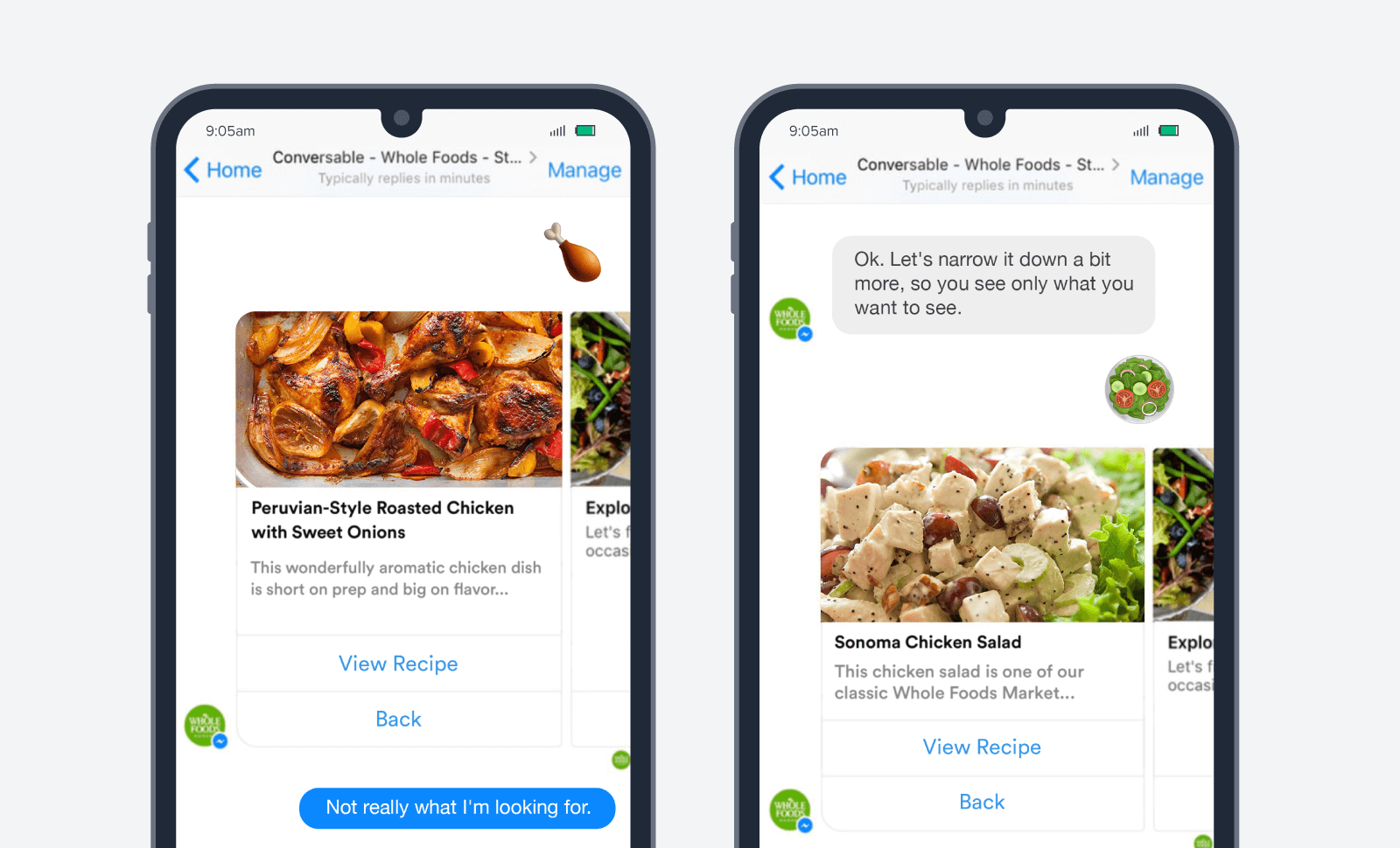 Los chatbots de alimentos integrales se encuentran con los clientes donde están sin la necesidad de desencadenar campañas o descargar aplicaciones.