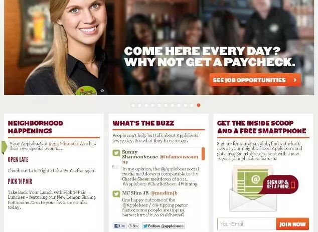 home page di applebees.com