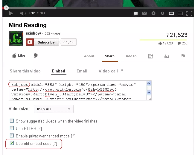 YouTube eski yerleştirme kodunu kullanma Using the YouTube old embed code