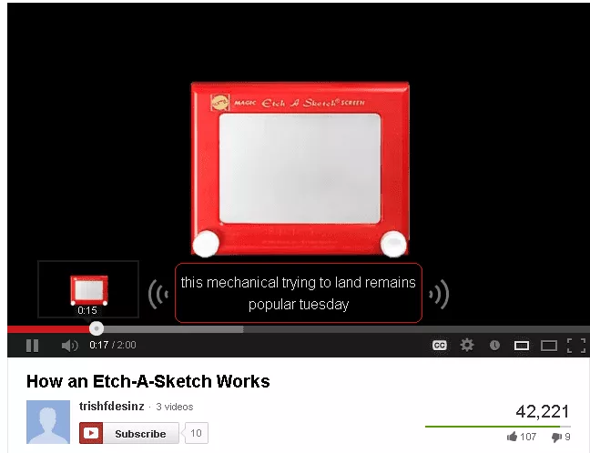 Bir YouTube videosunda hatalı altyazı örneği Example of incorrect closed captioning in a YouTube video
