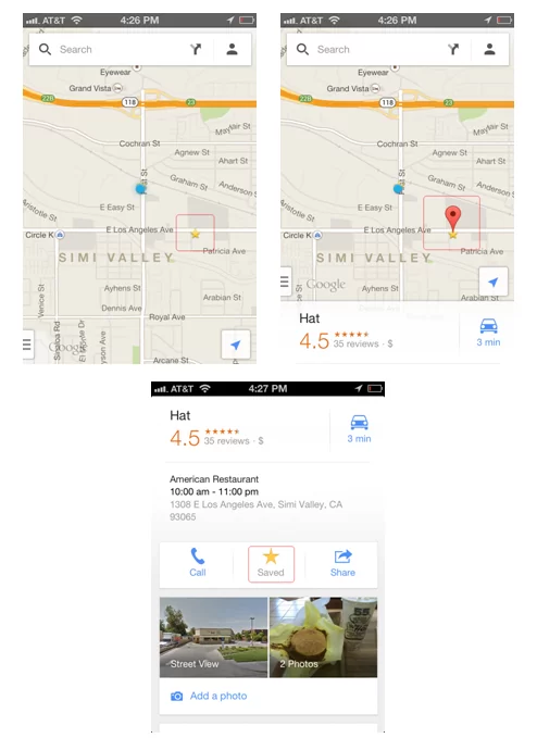 ตำแหน่งที่ติดดาวในแอป Google Maps - คำบรรยายสีแดง