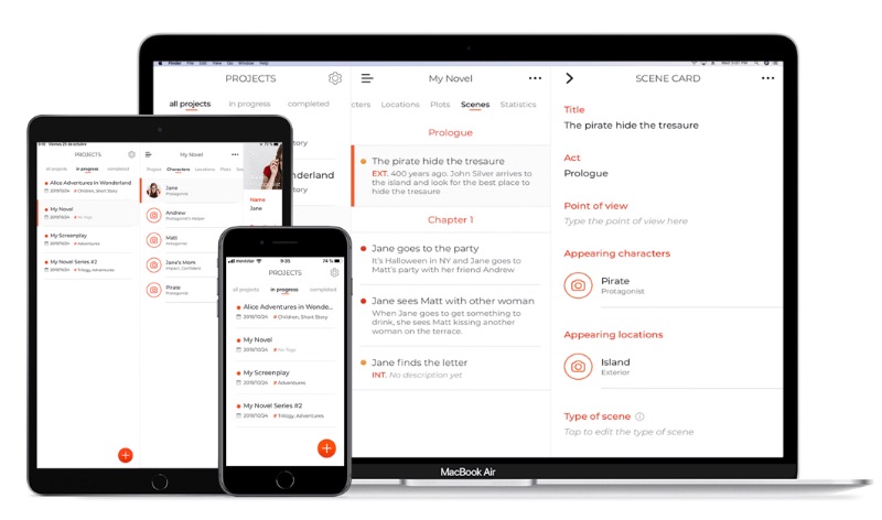 Story Planner-Apps auf MacBook, iPad und Mobilgeräten