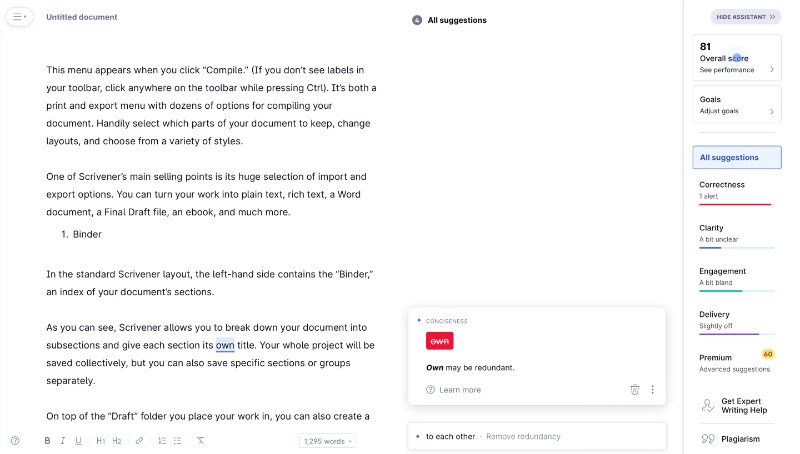 Grammatik-Web-App mit einem zu analysierenden Schreibblock