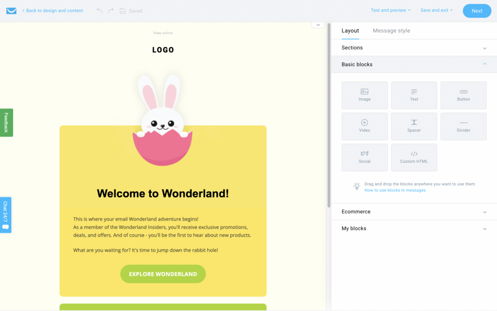 Editor de e-mail GetResponse