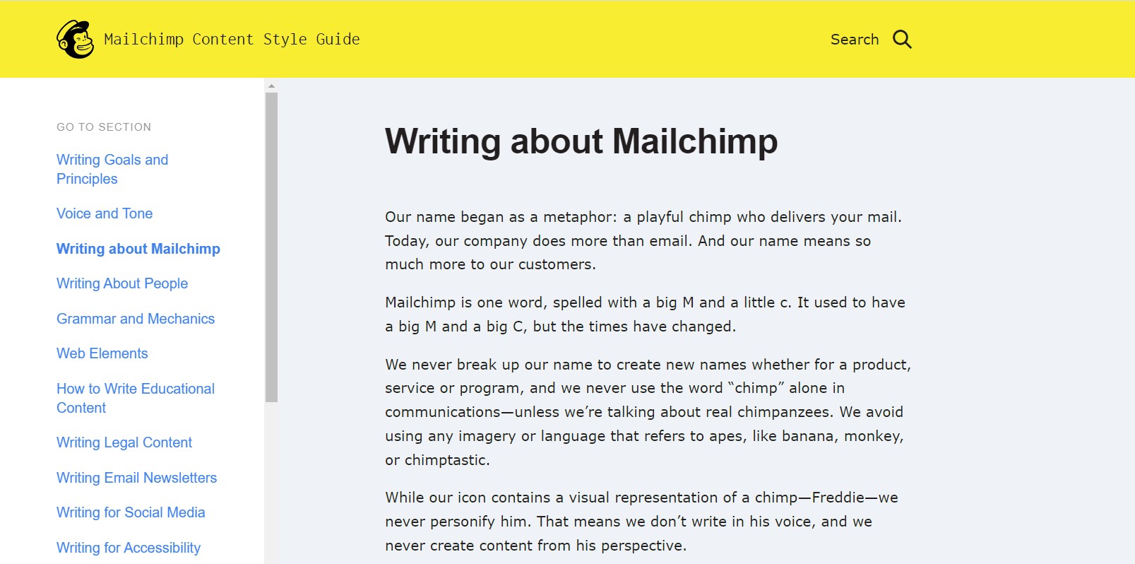 คู่มือสไตล์เนื้อหา Mailchimp