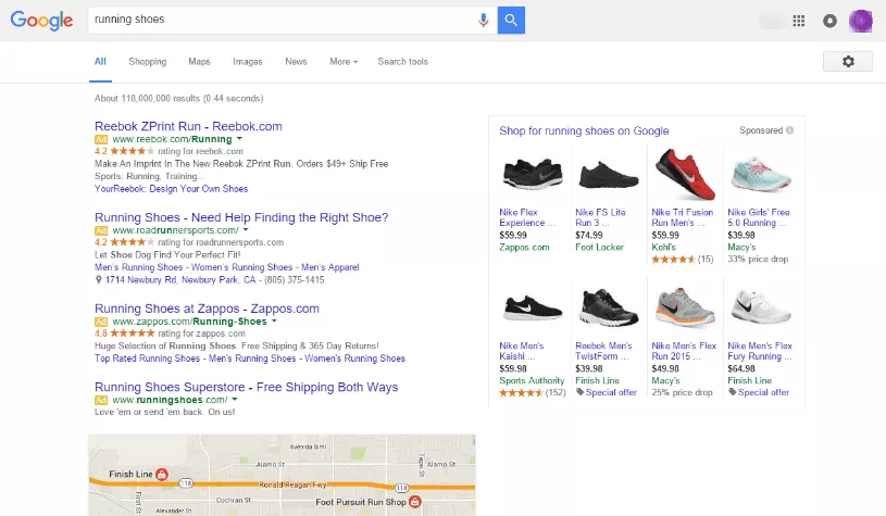 Google elimina los anuncios del lado derecho: zapatillas para correr serp 2