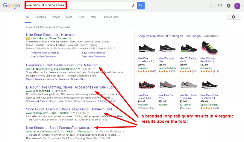 Google elimina los anuncios del lado derecho - nike discount running shoes serp