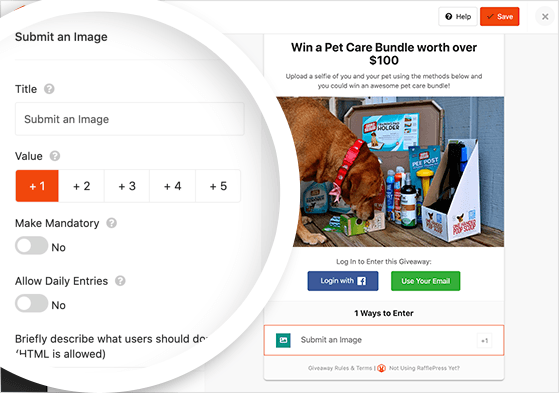 invia-un-immagine-voce-azione - RafflePress Submit an image giveaway template action